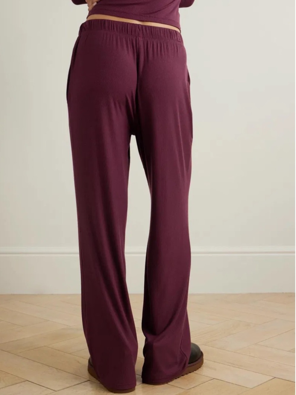 SKIMS Modal Ribbed Wide-Leg Women's Pants in Burgundy - Picture 7 of 7